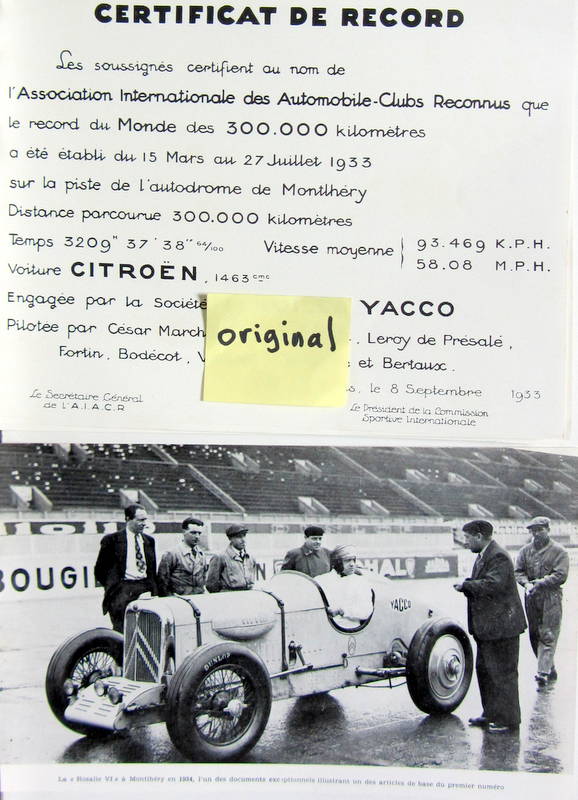 Couverture de 1933 CITROEN RECORDS DE LA PETITE ROSALIE - 300 000 KM CERTFICAT ORIGINAL ET DECOUPAGE DE REVUE