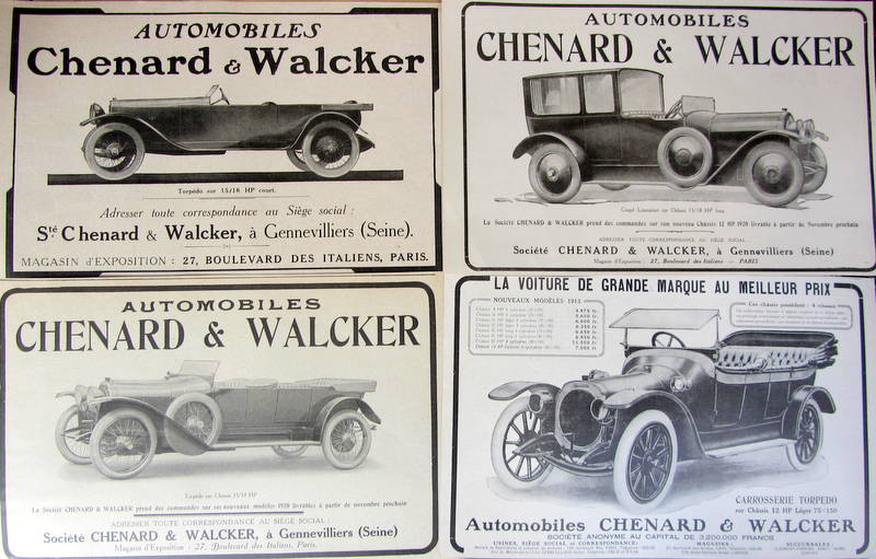 Couverture de CHENARD ET WALCKER A PARIS ET GENNEVILLIERS PUBLICITE DECOUPEE DANS LES REVUES D'EPOQUE