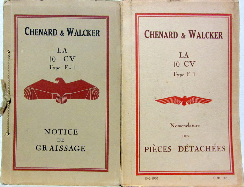 Couverture de CHENARD ET WALKER 10 CV F1 LIVRET ET CATALOGUE DE PIECES DETACHEES