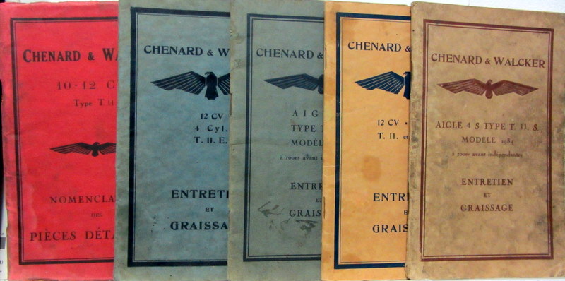 Couverture de CHENARD ET WALKER T11 AIGLE CATALOGUE ET LIVRET D'ENTRETIEN AU CHOIX