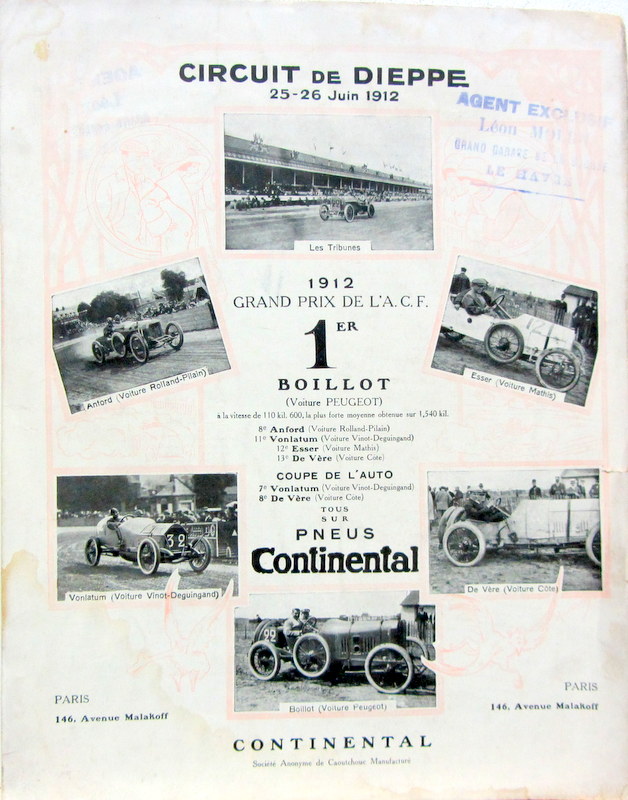 Couverture de 1912-6 CIRCUIT DE DIEPPE PUBLICITE DE CONTINENTAL ET DU JOURNAL L'AUTO