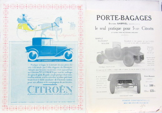 Couverture de CITROEN 5 HP PUBLICITE DE CABRIOLET ET PORTE BAGAGE AU CHOIX