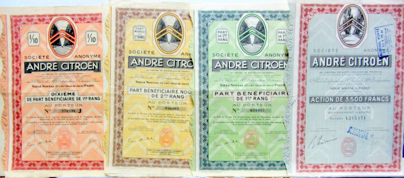 Couverture de 1937 - ACTION CITROËN AU PORTEUR - DIXIEME DE PART BENEFICIAIRE DE PREMIER RANG