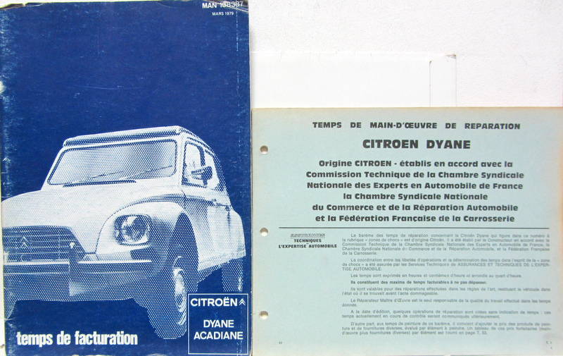 Couverture de CITROEN DYANE ACADIANE TEMPS DE FACTURATION - DYANE TEMPS DE MAIN D'OEUVRE