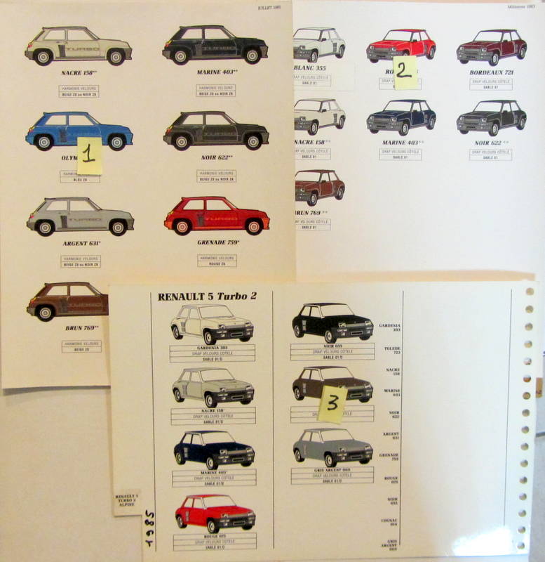 Couverture de COLORIS RENAULT R 5 TURBO 1981-1982 - R5 TURBO 2 1985