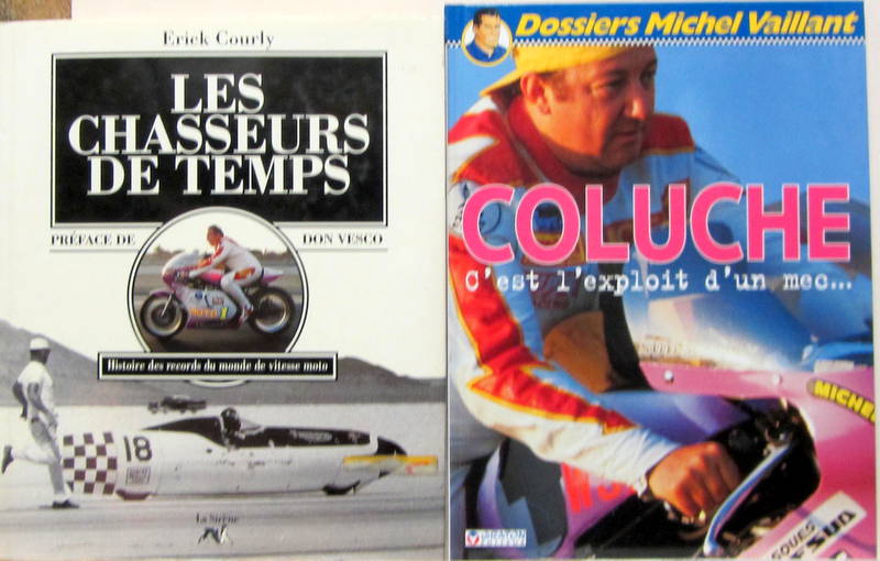 Couverture de LES CHASSEURS DE TEMPS RECORDS DU MONDE DE VITESSE - COLUCHE L'EXPLOIT D'UN MEC BANDE DESSINEE ET PHOTOS DE MICHEL VAILLANT PAR JEAN GRATON