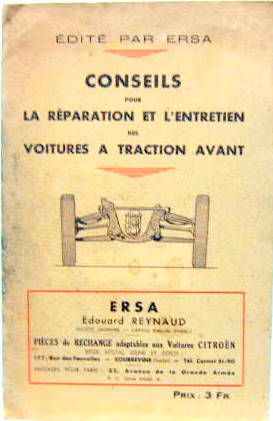Couverture de TRACTION CONSEILS POUR LA REPARATION
ET L'ENTRETIEN ERSA 1936 ET 1937