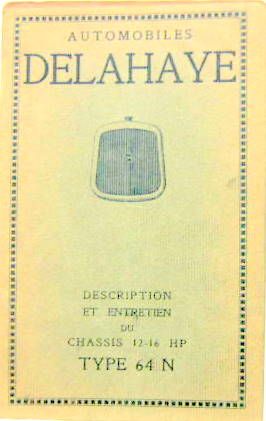 Couverture de DELAHAYE 64N 12-16 HP
LIVRET D'ENTRETIEN