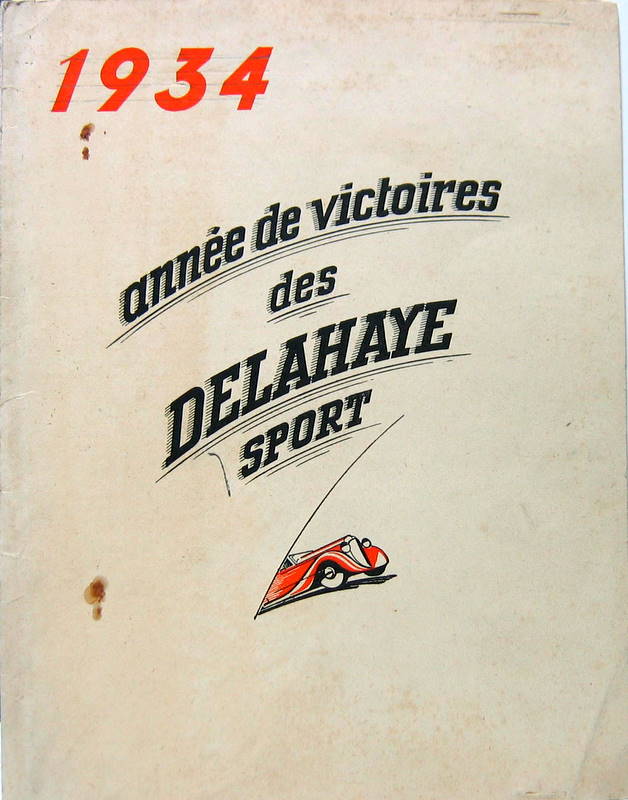 Couverture de 1934 DELAHAYE ANNEE DE VICTOIRES CATALOGUE