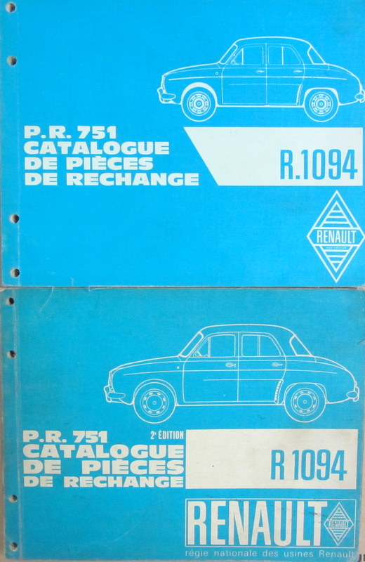 Couverture de RENAULT DAUPHINE R 1094 CATALOGUE DE PIECES DE RECHANGE PR 751 AVEC COLORIS DE PEINTURE ET DE GARNITURE