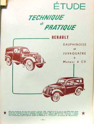 Couverture de DAUPHINOISE ET JUVAQUATRE MOTEUR 4 CV 
REVUE TECHNIQUE + LIVRET