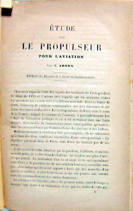 Couverture de ETUDE SUR LE PROPULSEUR POUR L'AVIATION  1878