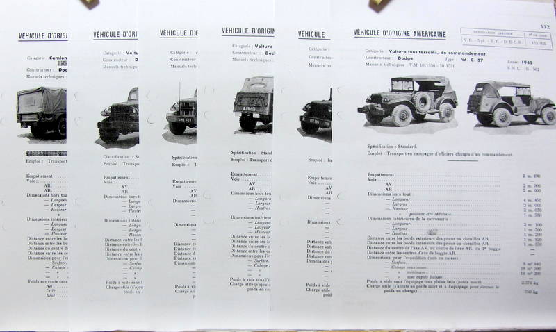Couverture de DODGE WC 51-52-53-54-56-57-59 FICHE D'IDENTIFICATION DE L'ARMEE EN PHOTOCOPIE