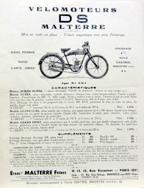 Couverture de DS MALTERRE VELOMOTEUR TYPE M2 BMA PROSPECTUS