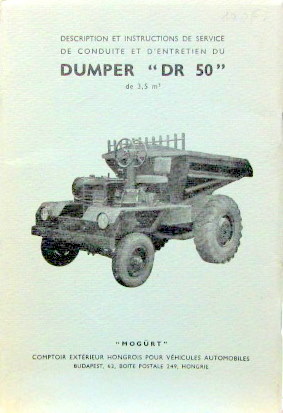 Couverture de DUMPER DR 50 DE 3,5 M3 LIVRET D'ENTRETIEN MOGURT