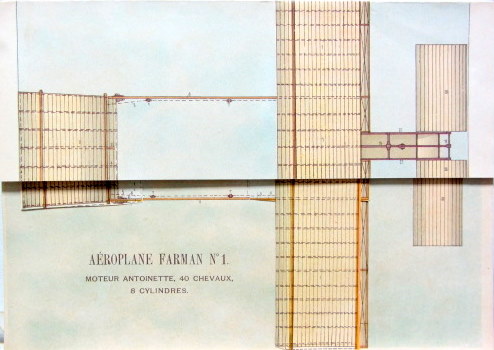 Couverture de AEROPLANE FARMAN N°1 MOTEUR ANTOINETTE 40 CHEVAUX 8 CYLINDRES PLANCHES A SYSTEME FAISANT DECOUVRIR SUCCESIVEMENT L'INTERIEUR DE L'AVION