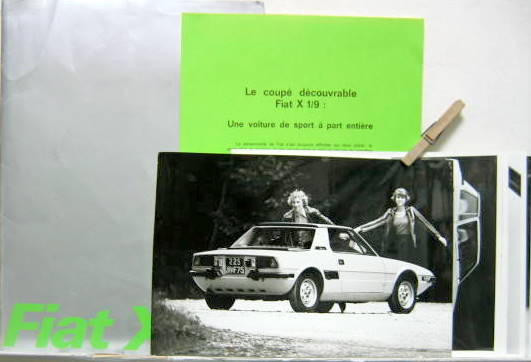 Couverture de 1973 FIAT X 1/9 DOSSIER DE PRESSE