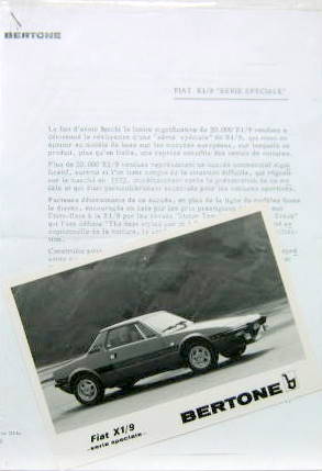 Couverture de 1975 FIAT X 1/9 DOSSIER DE PRESSE SERIE SPECIALE
