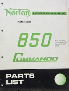 Couverture de NORTON COMMANDO 850 INCLUDES 750 MODELS FROM ENGINE 212278 PARTS LIST EN ANGLAIS