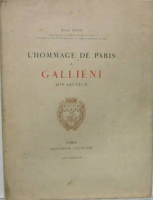 Couverture de 1927 L'HOMMAGE DE PARIS A GALLIENI SON SAUVEUR HELIOGRAVURES DE HENRY MANUEL PAR L'IMPRIMERIE NATIONALE