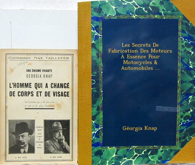 Couverture de GEORGIA KNAP UNE ENIGME VIVANTE 1926 L'HOMME QUI A CHANGE DE CORPS ET DE VISAGE SUR SA VIE ET SES INVENTIONS SIGNE DE KNAP - LES SECRETS DE FABRICATION DES MOTEURS A ESSENCE POUR MOTOCYCLES ET AUTOMOBILES EN 1899