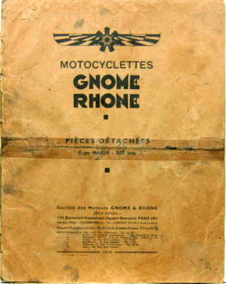 Couverture de 1936 GNOME ET RHONE 350 CM3 MAJOR  CATALOGUE DE PIECES DETACHEES