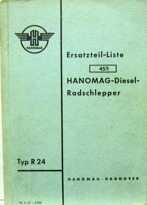 Couverture de 1957-2 HANOMAG TRACTEUR DIESEL CATALOGUE DE PIECES DETACHEES EN ALLEMAND