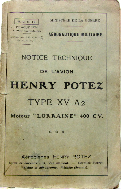 Couverture de POTEZ TYPE XV A2 MOTEUR LORRAINE 400 CV 1924