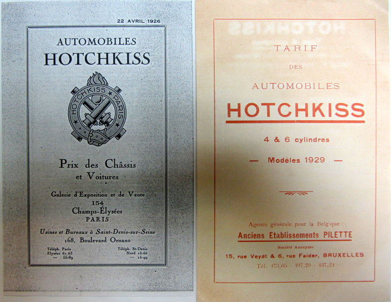 Couverture de 1926-1929 HOTCHKISS TARIF DESCRIPTIF