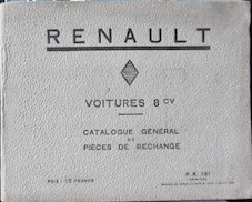 Couverture de 1932 renault 8 CV CATALOGUE DE PIECES DE RECHANGE