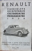 Couverture de RENAULT CABRIOLETS DECAPOTABLES CELTAQUATRE PRIMAQUATRE 1936 INSTRUCTIONS