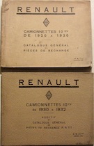Couverture de RENAULT CAMIONNETTES 10 CV DE1920 A 1930 CATALOGUE DES PIECXES DE RECHANGE PR 111 + ADDITIF