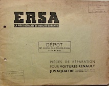 Couverture de RENAULT JUVAQUATRE CATALOGUE DE PIECES DETACHEES +CATALOGUE ERSA