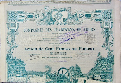 Couverture de 1898 COMPAGNIE DES TRAMWAYS DE TOURS ACTION AU PORTEUR