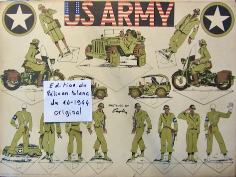 Couverture de US ARMY SOLDATS JEEP MOTO DECOUPAGE D'EPOQUE PELICAN BLANC