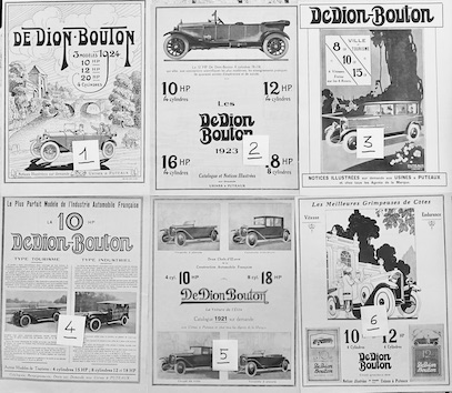 Couverture de DE DION BOUTON PUBLICITEES DE REVUES AUTOMOBILES D'EPOQUE