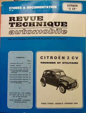 Couverture de CITROEN 2CV TOUS TYPES JUSQU'A FEVRIER 1970 REVUE TECHNIQUE RTA