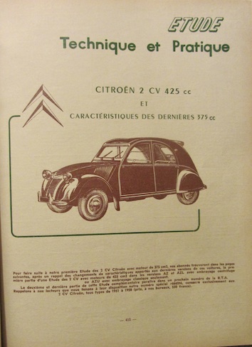 Couverture de 1958 CITROEN 2CV 425 CC ET 375 CC REVUE TECHNIQUE RTA