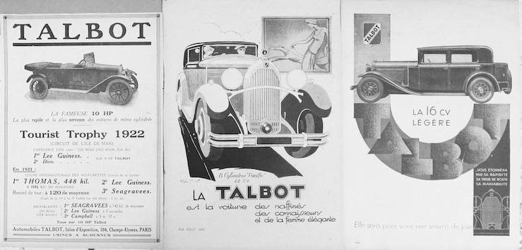 Couverture de TALBOT 3 PUBLICITEES DECOUPEES DANS LES REVUES D'EPOQUE