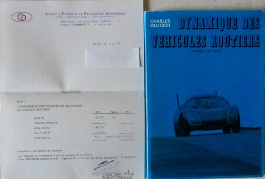 Couverture de CHARLES DEUTSCH DYNAMIQUE DES VEHICULES ROUTIERS DONNEEES DE BASE