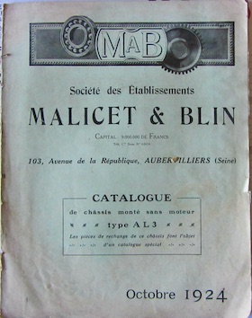 Couverture de MAB MALICET ET BLIN CHASSIS 1912 1924 TYPE AL3