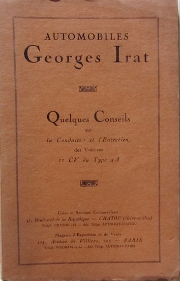 Couverture de GEORGES IRAT 11 CV TYPE 4A LIVRET D'ENTRETIEN + POUR L'EQUIPEMENT ELECTRIQUE DELCO-CONTINSOUZA