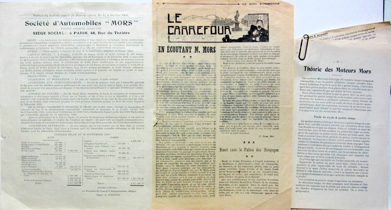 Couverture de MORS 1909 EXTRAIT DU JOURNAL OFFICIEL SIGNE PAR A.CITROEN - EN ECOUTANT MR MORS - THEORI DES MOTEURS MORS