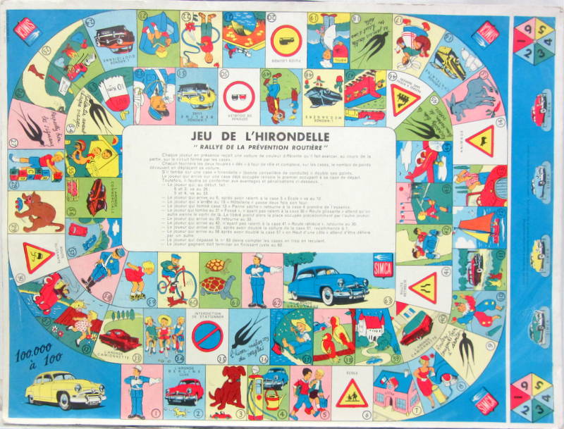 Couverture de JEU DE L'HIRONDELLE RALLYE DE LA PREVENTION ROUTIERE JEU DE L'OIE ENVIRON 1956
