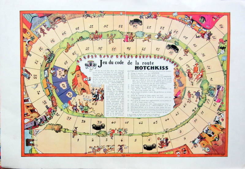 Couverture de JEU DU CODE DE LA ROUTE HOTCHKISS  JEU DE L'OIE ENVIRON 1930 PARU DANS L'ILLUSTRATION ENTOILE