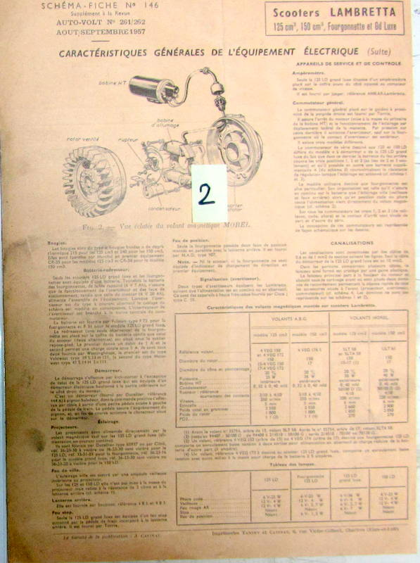 Couverture de LAMBRETTA 125-150 FOURGONNETTE 1957 FICHE AUTO VOLTS SUR L'EQUIPEMENT ELECTRIQUE AVEC SCHEMA