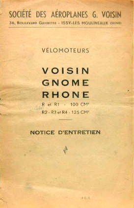 Couverture de GNOME ET RHONE VOISIN R R1 100 CM3 R2 R3 R4 125 CM3 LIVRET D'ENTRETIEN