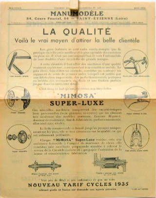 Couverture de 1935 CYCLES MIMOSA (MANUMODELE)A ST ETIENNE