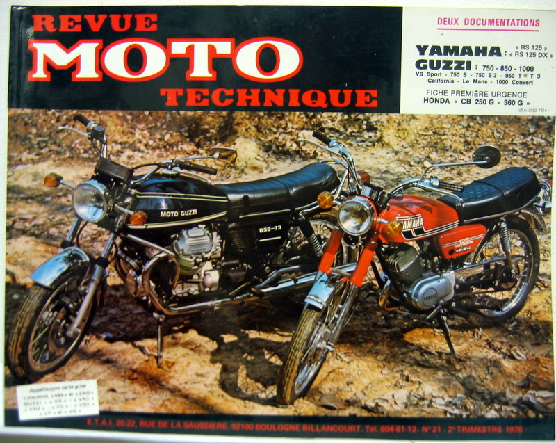 Couverture de 21 RMT YAMAHA RS 125
GUZZI 750-850-1000 FICHE HONDA CB 250 360G EVOLUTION KAWASAKI H2B H2C