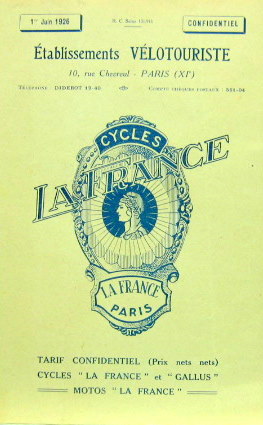 Couverture de 1926-6 LA FRANCE VELOTOURISTE 100 CM3 TYPE 6 JOURS ET 175 CM3 TYPE TOURISTE ET CYCLES GALLUS